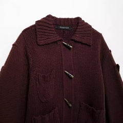 Horn Button Front Pocket Knitted Cardigan