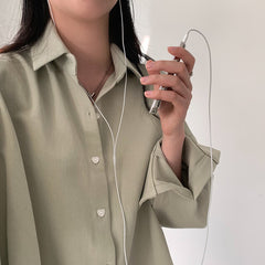 Polo Collar Long Sleeve Loose Blouse