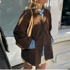 Chic Brown Casual Suede Lapel Jacket
