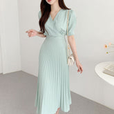 Cross V-neck Pleated Maxi Dress