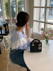 Doll Collar Lace Puff Sleeve Loose All-matching Shirt