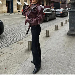 Vintage Double Breasted Pu Leather Jacket