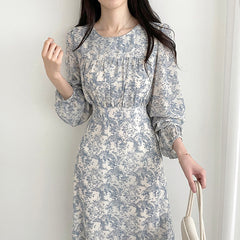 Round Neck Floral Long Sleeve Dress