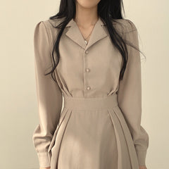 Solid Color V Neck Button Down Maxi Dress