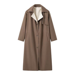 Lapel Long Sleeve Patchwork loose Trench Coat