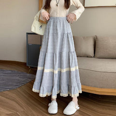 Aesthetic Patchwork Ruffled Maxi Skirt