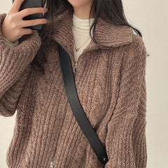 Vintage Zip Up Cable Knit Oversized Cardigan
