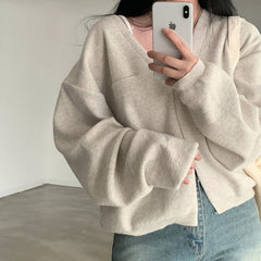 Solid Color V-neck Oversized Cardigan