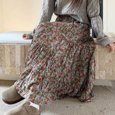 Vintage Floral High Waist Pleated Maxi Skirt