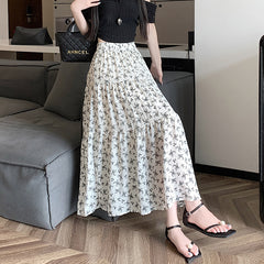 Floral Umbrella Pleated Maxi Skirt