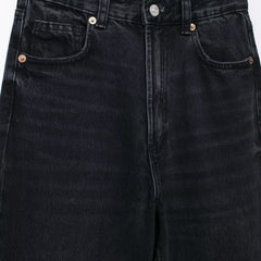 Vintage Wash High Waist Straight Wide Leg Jeans