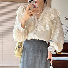 Vintage Ruffle Lace Long Sleeve Blouse