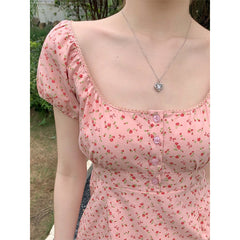 Solid Color Square Neck Puff Short Sleeve Tee