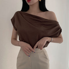 Off-shoulder Collar Short Sleeve Shirt Tee