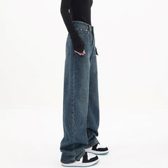Three Button Baggy Wide Leg Boyfriend Jeans