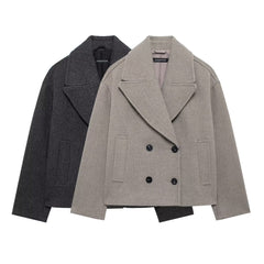 Double Breasted Button Wool Coat