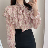 Tie Bow Ruffled Floral Blouse