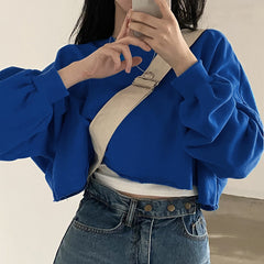 Solid Color Oversized Crop Sweatshirt