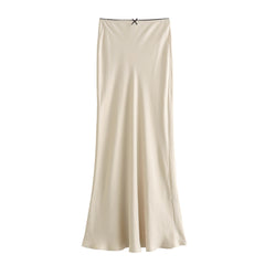 Bow Silk Satin Maxi Skirt