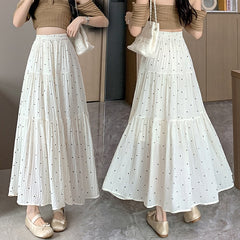 Dot Pleated Ballet Maxi Skirt