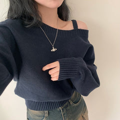 Solid Color Off-shoulder Sweater