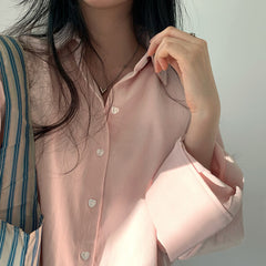 Polo Collar Long Sleeve Loose Blouse