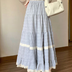 Aesthetic Patchwork Ruffled Maxi Skirt