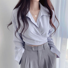 Bandage Long Sleeve Tie Back Blouse