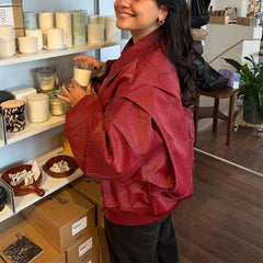 Vintage Sewing Detail Oversized Pu Leather Jacket