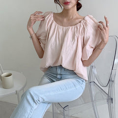 Solid Color Oversized Puff Sleeve Blouse