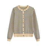 Vintage Round Neck Striped Cardigan
