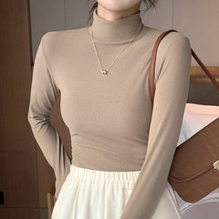 Mid Collar Pullover Long Sleeve Knit Tee