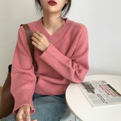 Solid Color V-Neck Sweater