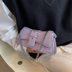 Solid Color Casual Buckled Shoulder Bag