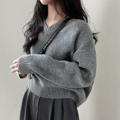 Dark Academia Solid Color V-neck Sweater