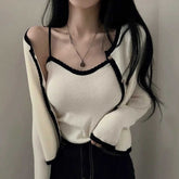 Camisole Long Sleeve Knitted Cardigan Set