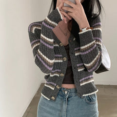 Vintage Striped Long Sleeve Cardigan