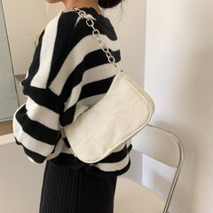 Solid Color Corduroy Shoulder Bag