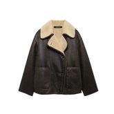 Vintage Double Pocket Pu Leather Jacket