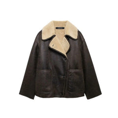 Vintage Double Pocket Pu Leather Jacket