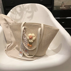 Mori Style Large Capacity Flower Decor Tot Bag