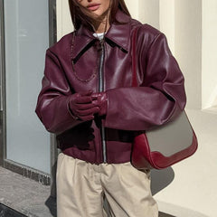 Vintage Biker Pu Leather Zip Up Jacket