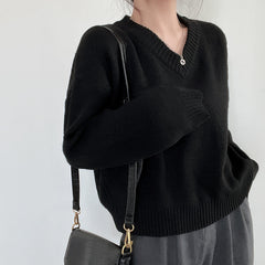 Dark Academia Solid Color V-neck Sweater
