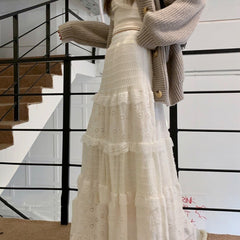 Fairy Lace Patchwork Umbrella Maxi Skirt