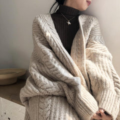 Cable Knit Open Front Long Cardigan