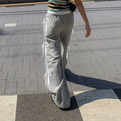 Side Lace Patchwork Bow Baggy Sweatpants
