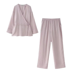 Double Breasted Kimono Top Straight Pants Suit
