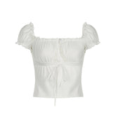 Ruffled Square Collar Coquette Puff Sleeve Tee