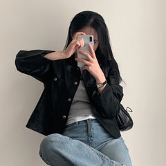 Round Neck Pu Leather Jacket