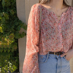 Aesthetic Floral Long Sleeve Blouse